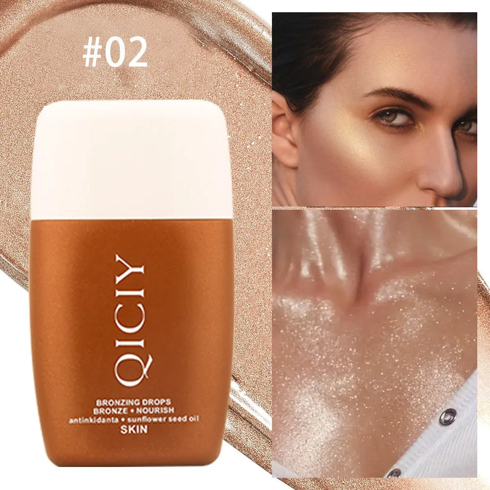 30ML bottle of face and body brightening contour liquid shown in one of four colour options.