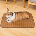 Brown woven rattan fibre dog cooling mat for summer, shown in a large size.