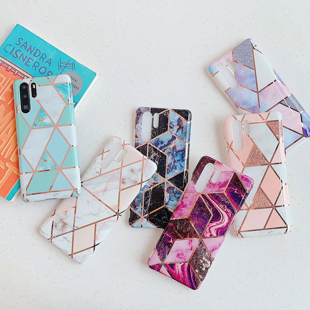 Electroplated marble finish TPU phone case for Huawei and Samsung mobile phones