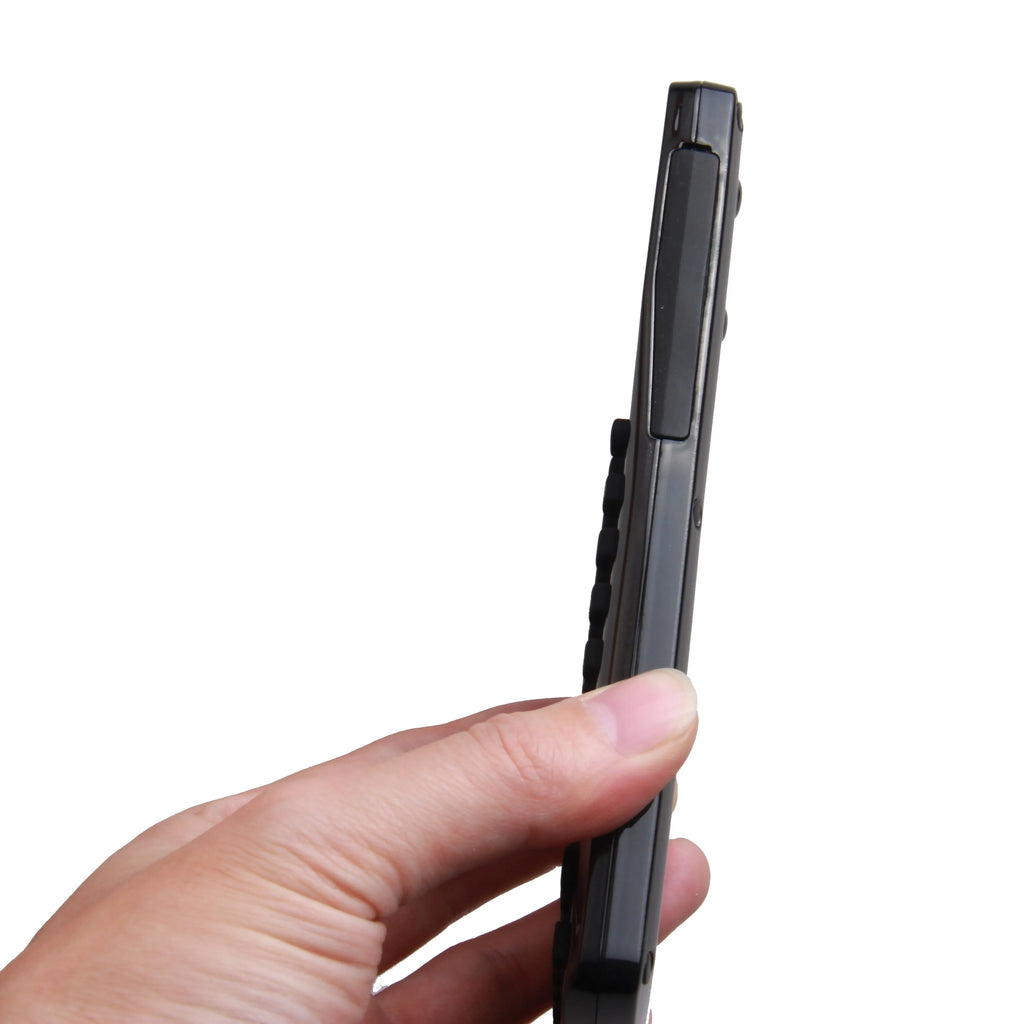 Black multifunctional e-book reader with 2.8cm screen showing multiple language options and attached adjustable strap
