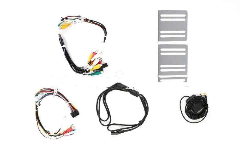 10.1 inch Android universal car machine with trapezoid panel and connection ports visible