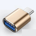 USB-C to USB-A OTG adapter in black, silver, and gold colour variants for connecting devices to smartphones.