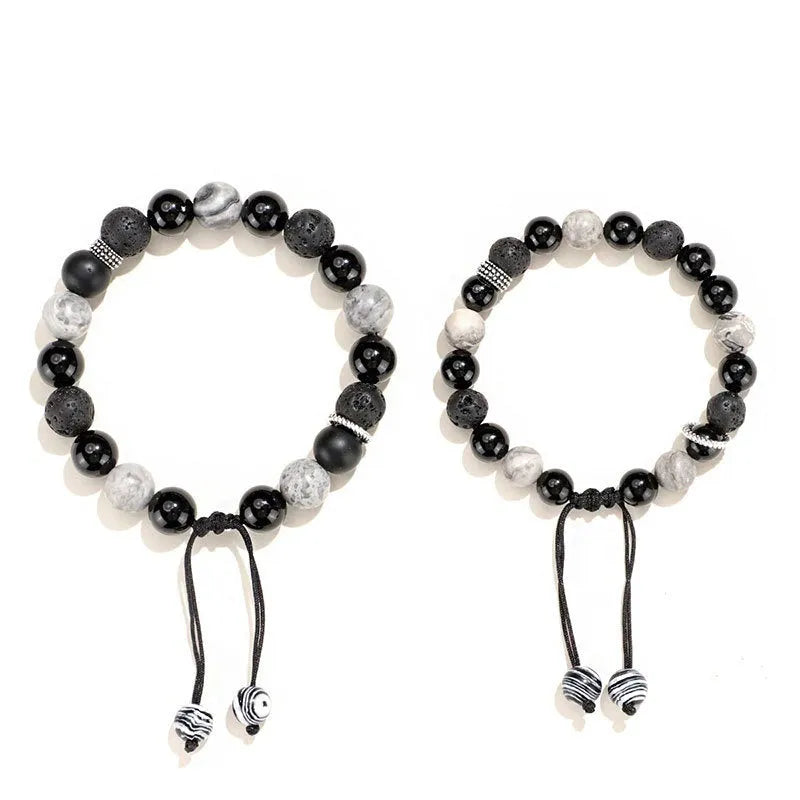 Black agate map stone and volcanic rock bracelet in new Chinese style with 10mm and 8mm size options