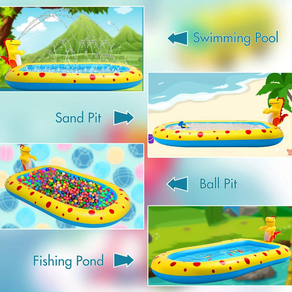 Blue dinosaur inflatable water spray pool for kids with shark design