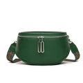 Women's soft black leather saddle-shaped crossbody messenger bag with a zip pocket.