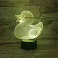 Little yellow duck 3D acrylic night light with remote control on ABS base, showing multi-colour glow.