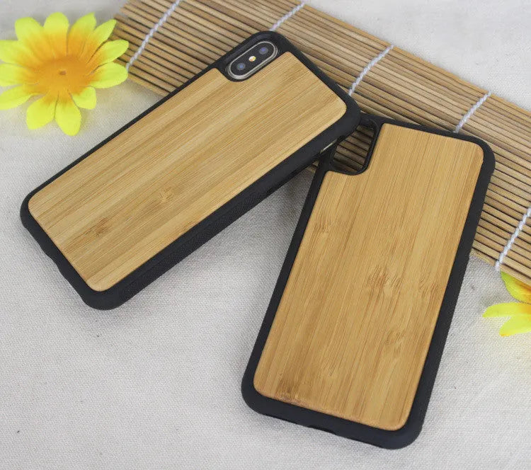 Wooden carbonized bamboo and TPU plastic iPhone case shown in bamboo colour.