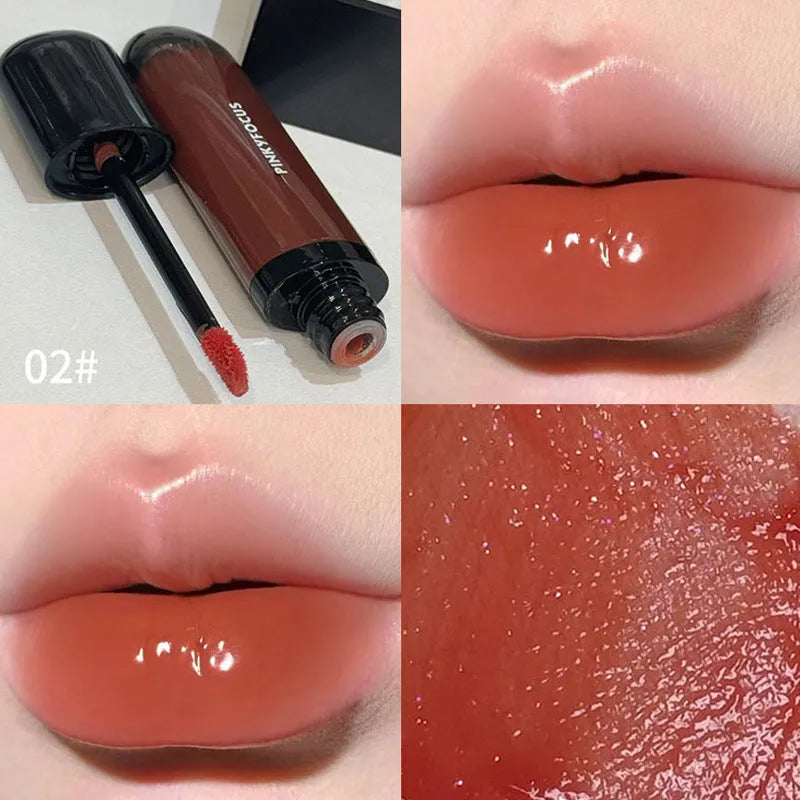 Black Shiny Makeup Mirror Lip Lacquer in six colour shades on white background