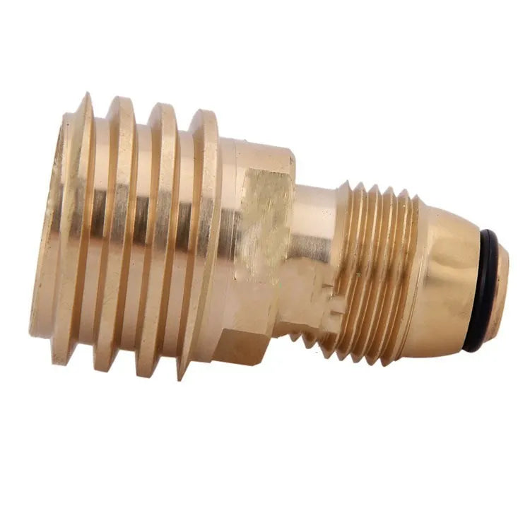 Brass gas charging adapter with gold finish and 7mm internal thread for gas brazier connections