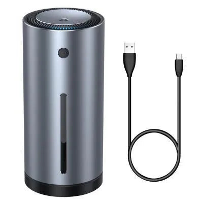 Black aluminum car diffuser humidifier with USB port for air purification and odor removal in vehicles