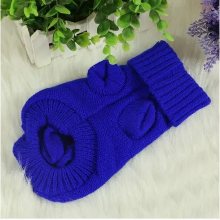 Knitted wool dog sweater in eight colours with fabric buttons for small to large dogs