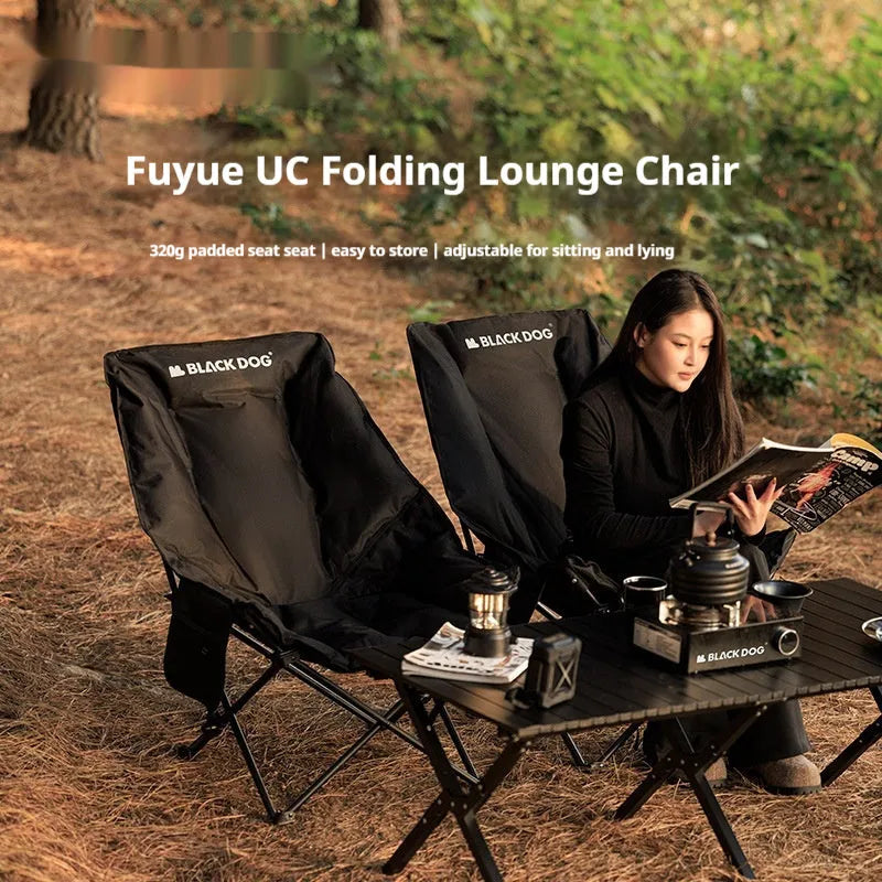 Night black portable camping recliner folding chair with moon chair style design