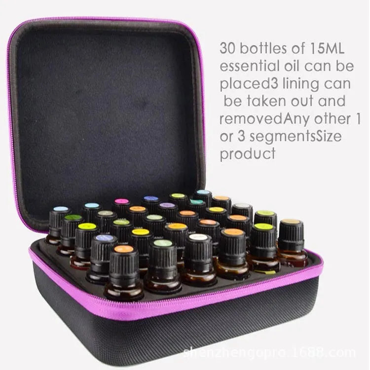 Red essential oil storage bag with 30 compartments for 15ml bottles, EVA cube design