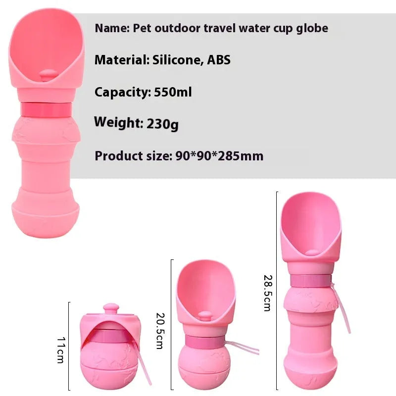 Collapsed and unfolded pink silicone folding water bowl for pets on a table.