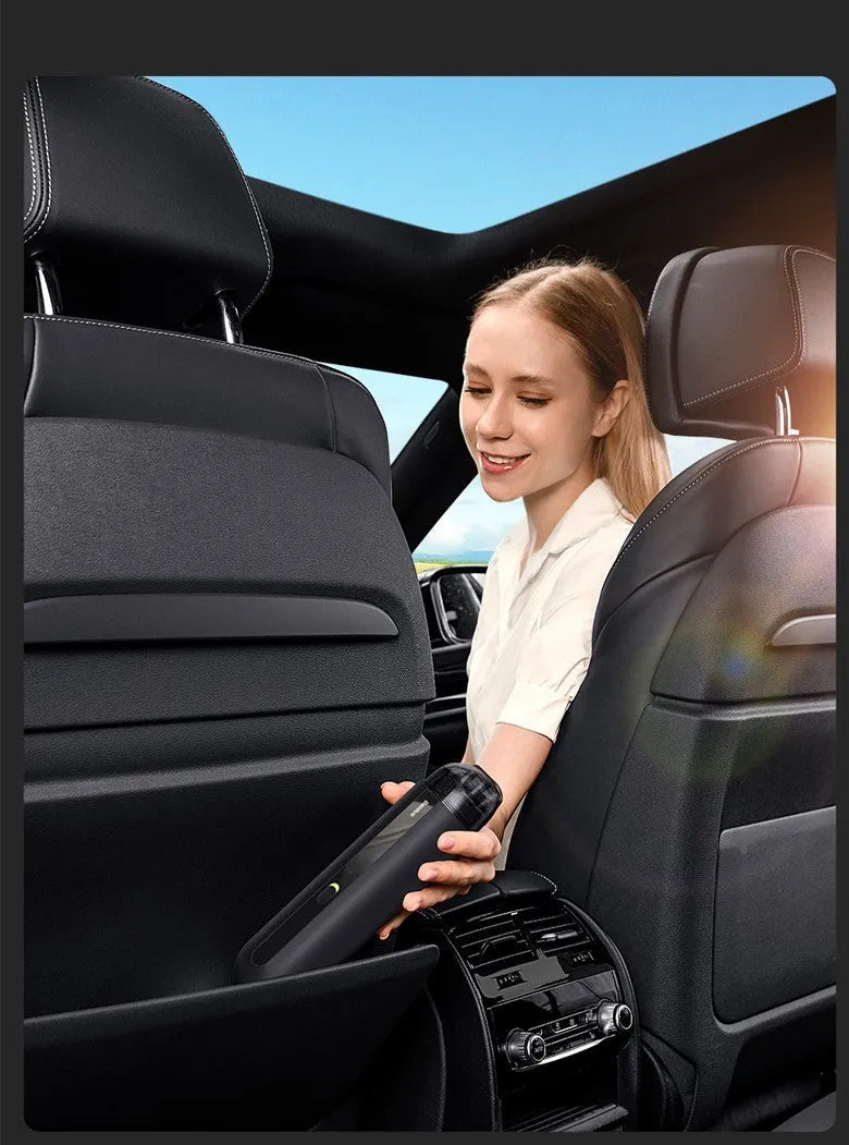 Baseus handheld wireless car vacuum cleaner in black, white, or green with 5000Pa suction