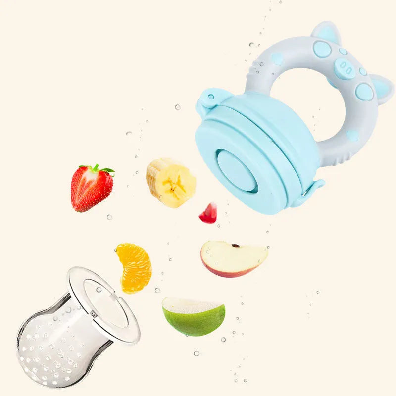 Silicone baby teether in blue, green or pink colours with food-grade material for infant gum relief