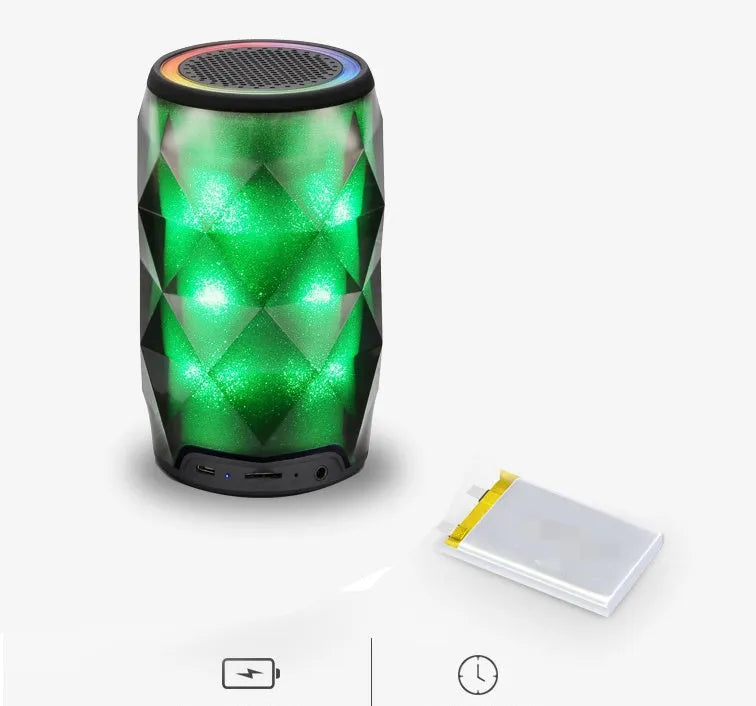 Black crystal diamond-cut Coke can shaped Bluetooth speaker lantern with colourful LED lighting.