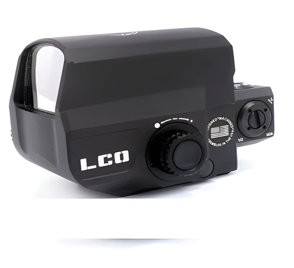 LCO tactical red dot reflex sight with a 20mm rail mount on an aluminium housing