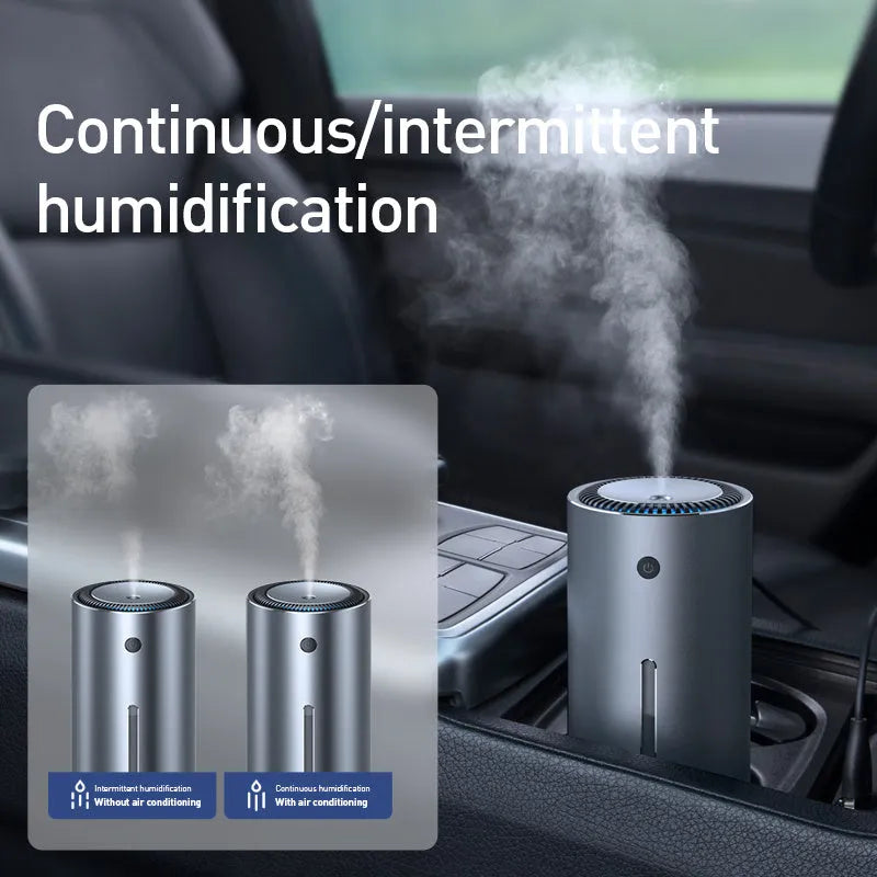 Black aluminum car diffuser humidifier with USB port for air purification and odor removal in vehicles