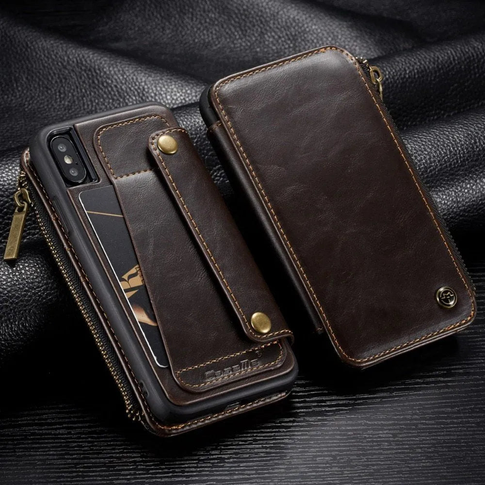 Black PU leather flip phone case for SAMSUNG Note9 shown open and closed