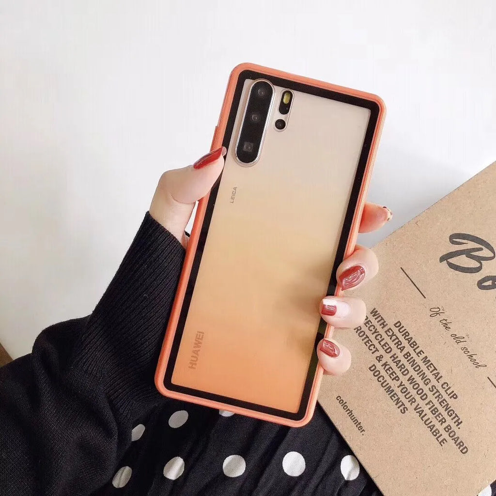 Rainbow effect Huawei phone case in four colour options with TPU and PC dual-material construction