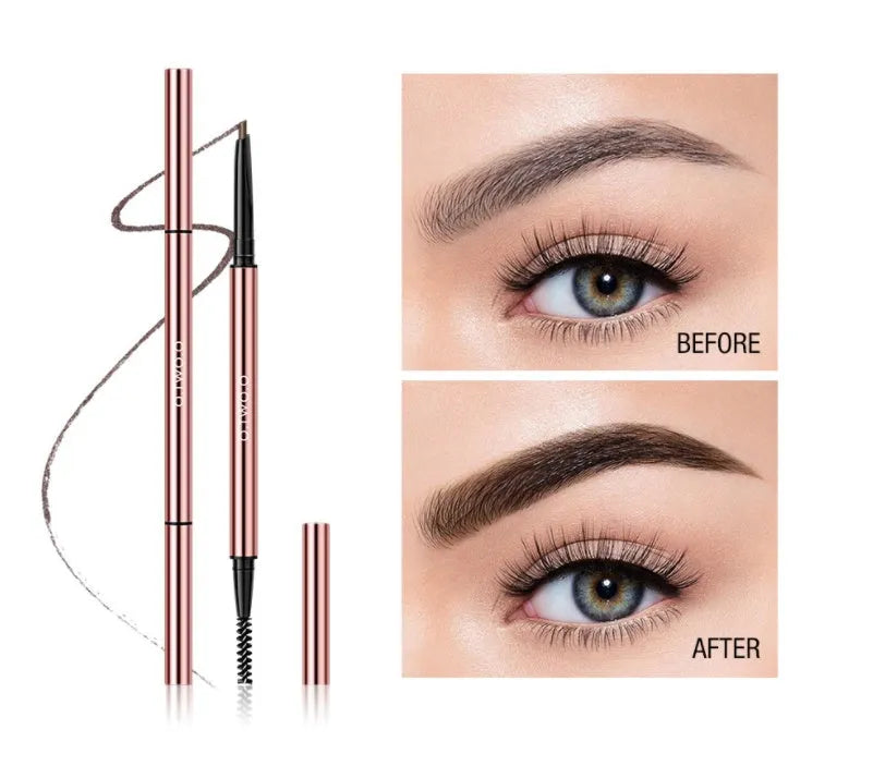 Brow make-up pencil in colour box with six shade options including Auburn, Blonde, and Caramel.