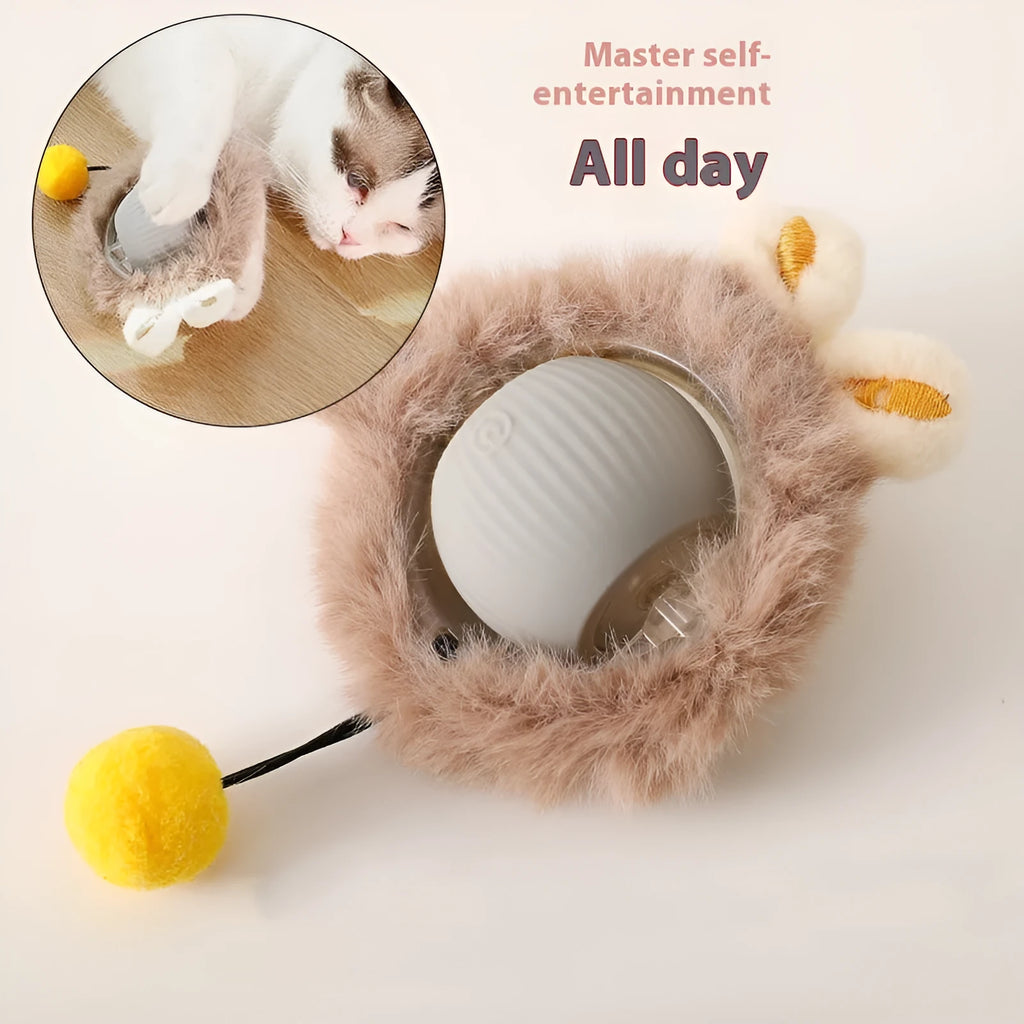 Silicone rolling ball cat toy in red, green, or grey colour options for independent feline play