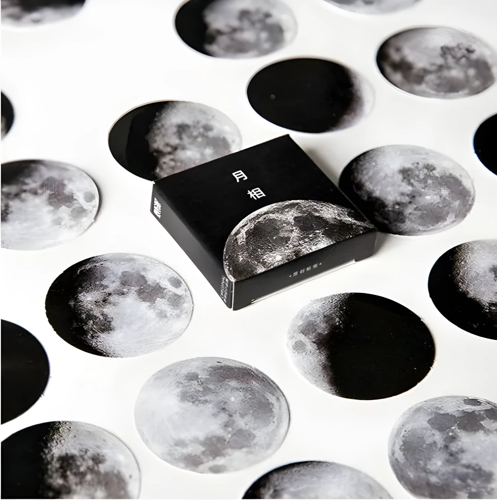 Moon sticker set 45 pieces paper 40mm round lunar theme
