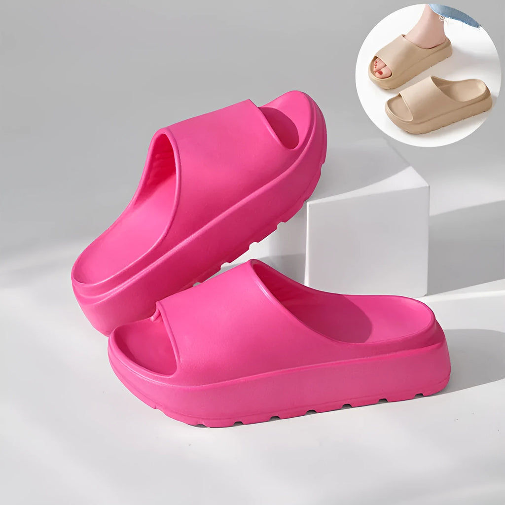 Women's fish mouth beach slippers with thick 5.5cm EVA soles in beige colour