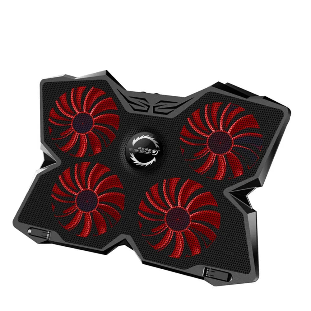 Blue LED PC cooling fan base with four fans, two speed switches, and USB ports