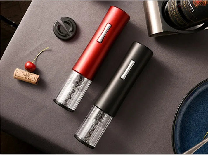 Automatic electric wine opener set with foil cutter stopper and pourer in black finish