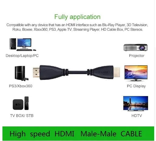 Gold plated HDMI cable with male connectors at both ends in multiple length options