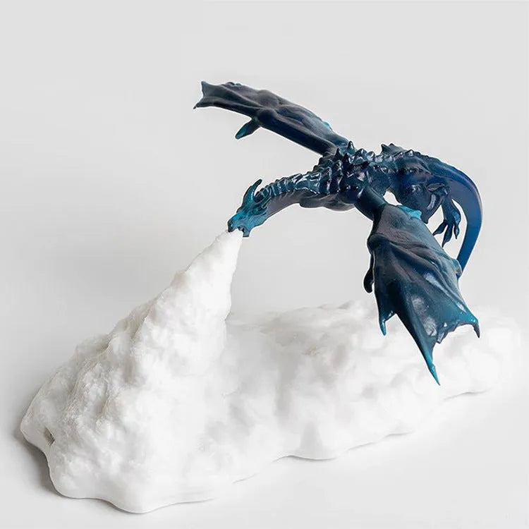 3D printed dragon-shaped night lamp with warm red glowing light effect on a dark background.