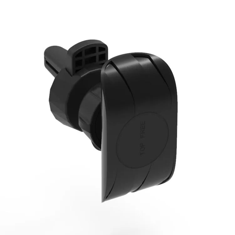 Glossy black car phone holder mounted on car air vent for smartphone securement
