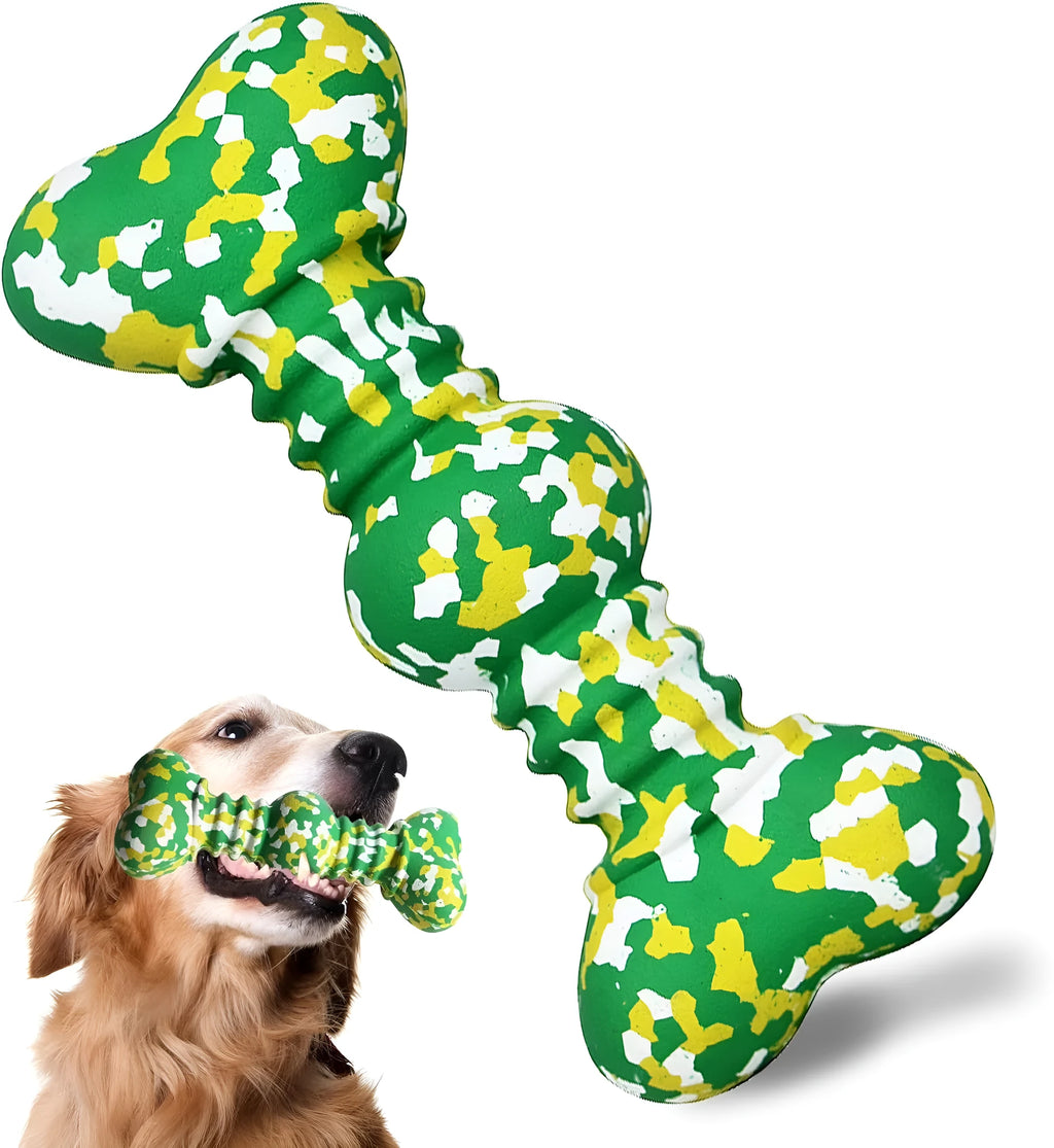 USDA Organic natural rubber dog chew toy with camouflage pattern for medium and large breed dogs