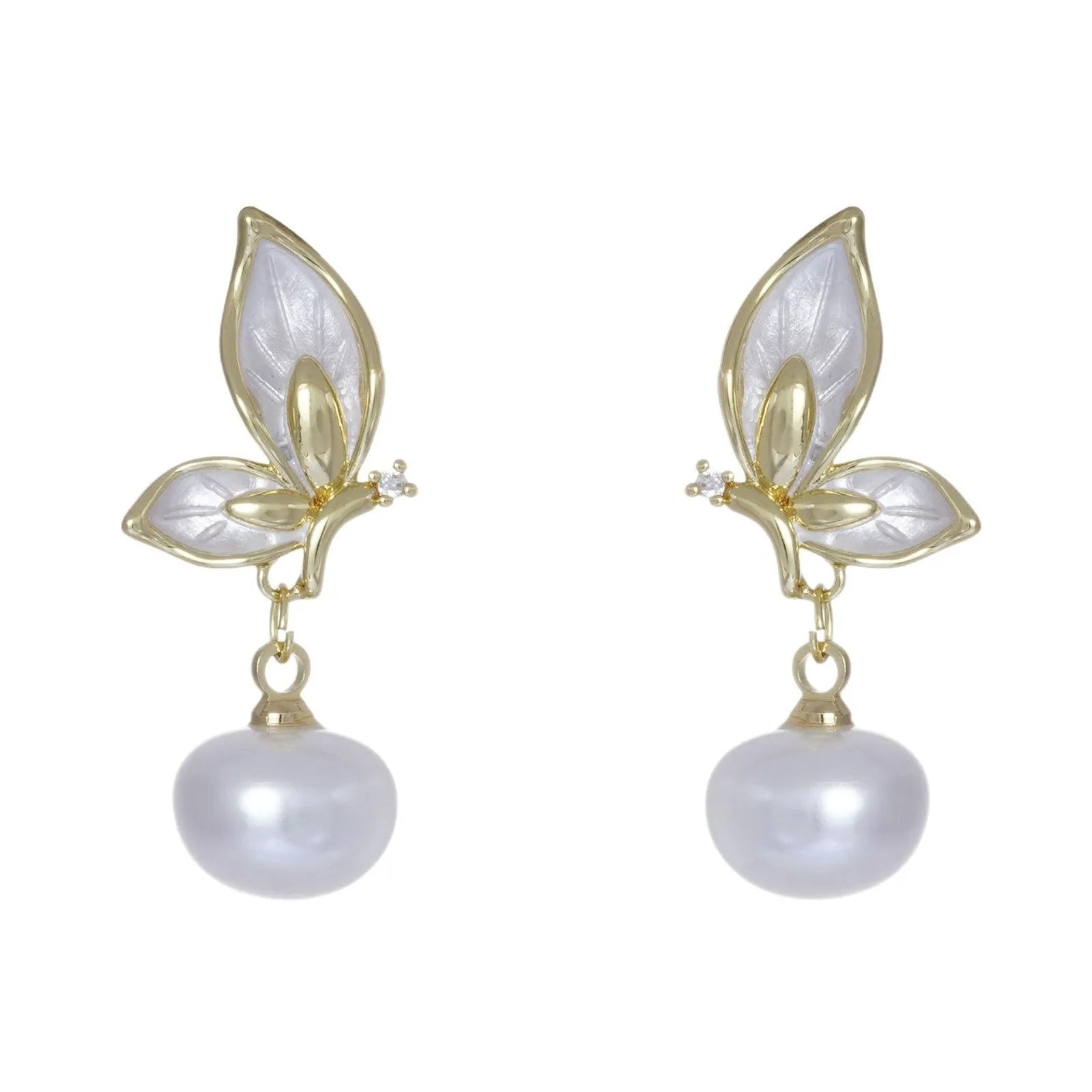 Zircon painting oil butterfly earrings for women with electroplated copper construction