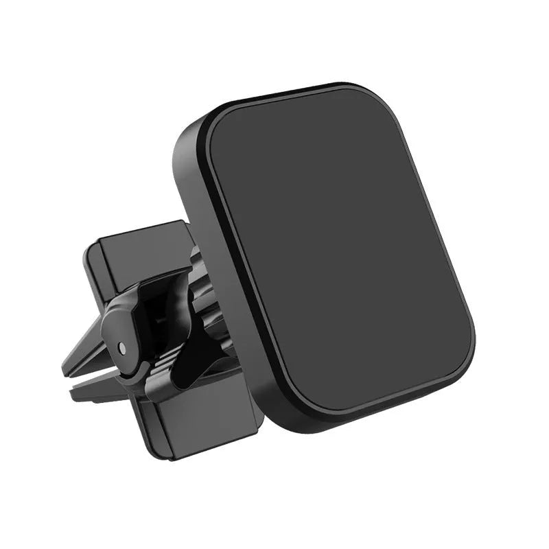Black magnetic car phone holder mounted on vehicle air conditioning vent