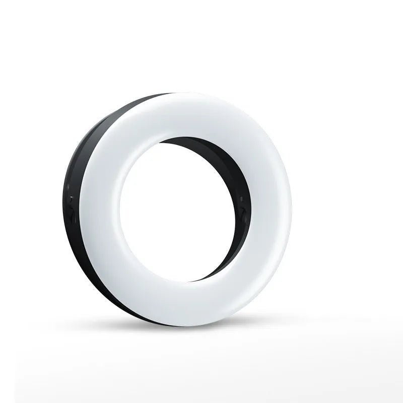 Black selfie ring light with adjustable brightness for mobile phone photography