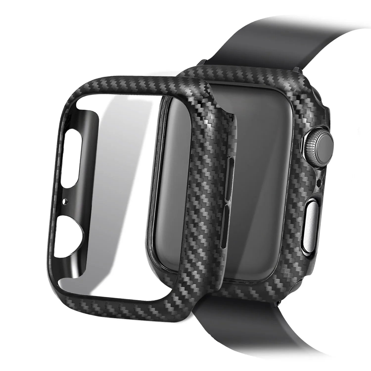 Leather Apple Watch band with carbon fibre pattern case in multiple colour options