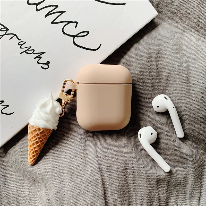 Cylinder Ice Cream design silicone protective case for Apple AirPods 2 wireless headphones in photo colour.