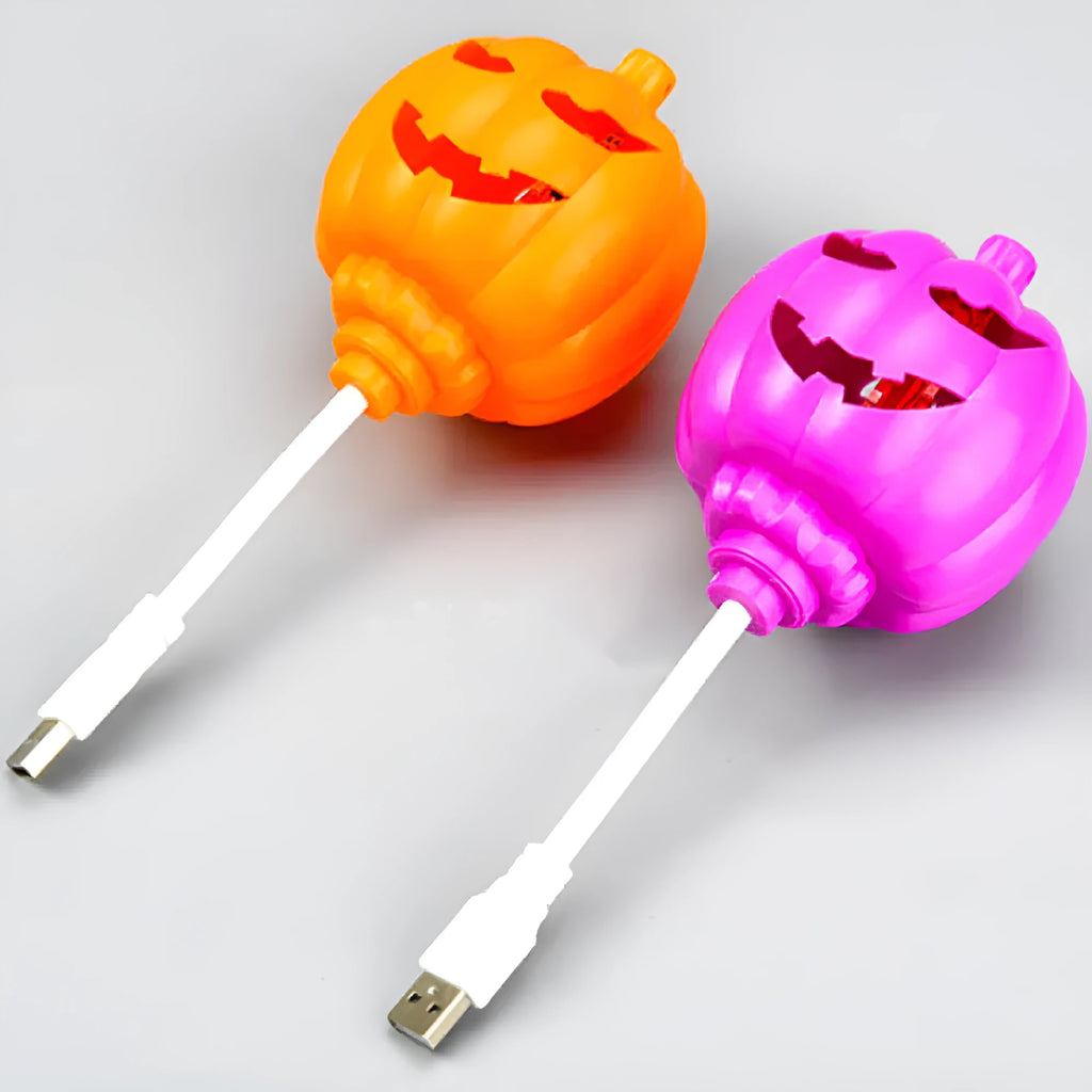 Plastic pumpkin decorative lamp with USB charging in yellow or purple light colours
