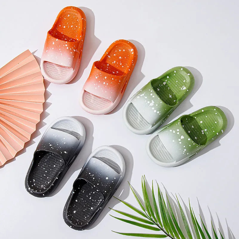 Children's gradient colour PVC summer slippers showing non-slip sole and breathable upper construction