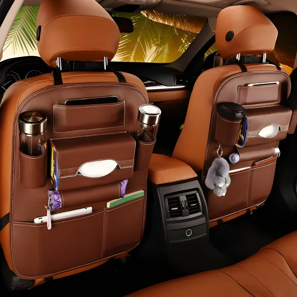 Car leather storage box hanging organiser beige 50x65cm seven compartments