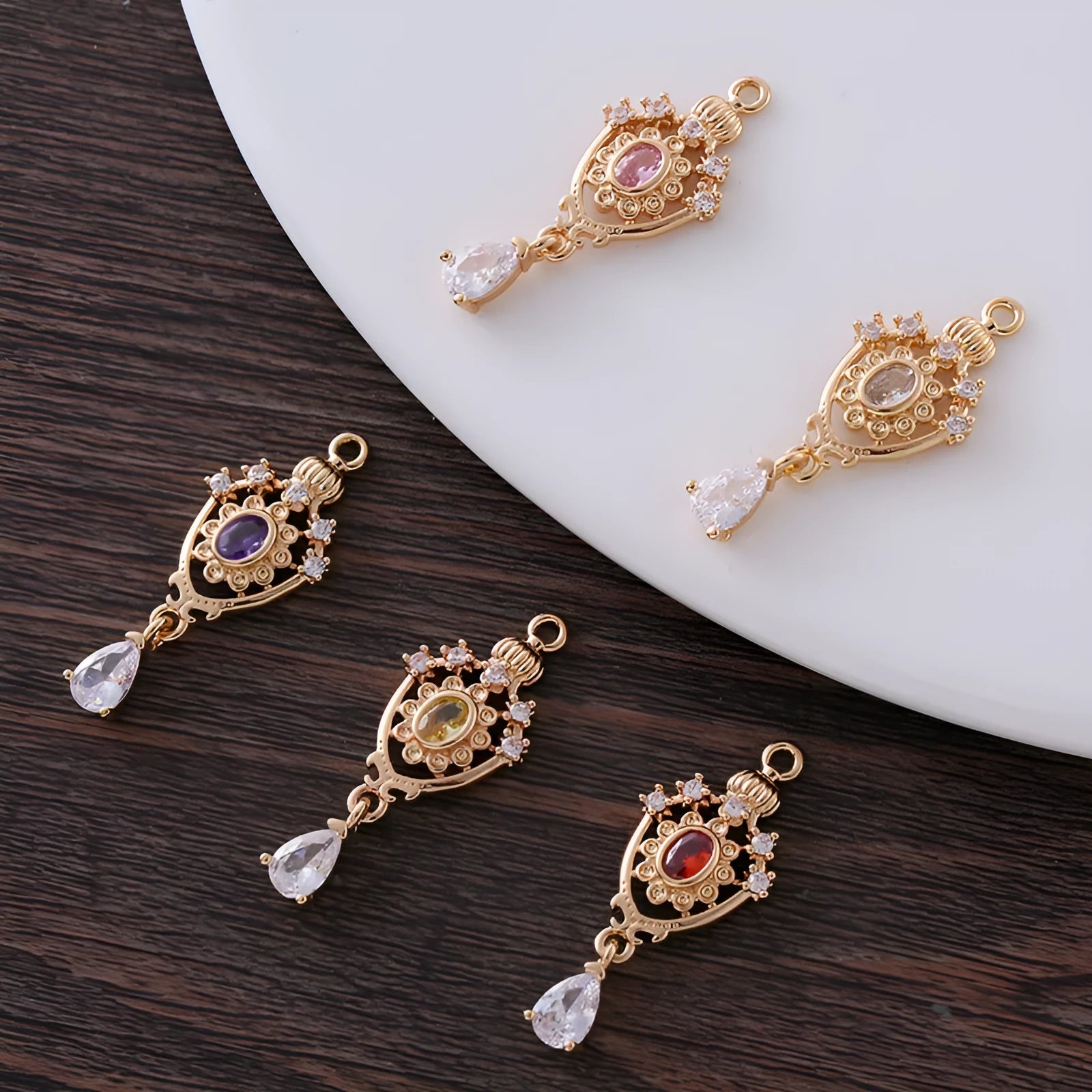 Micro inlaid zircon pendant with hollow crown and water drop shape in five colour options