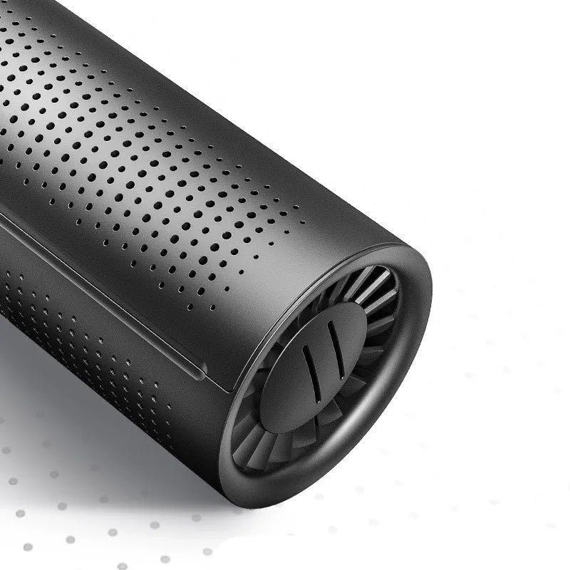 BASEUS black car air purifier with activated carbon crystal and magnetic enclosure on a car dashboard