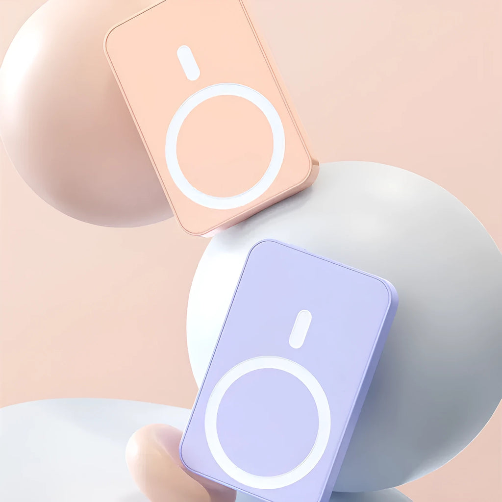 Pink magnetic wireless power bank with 20000mAh capacity and plastic shell
