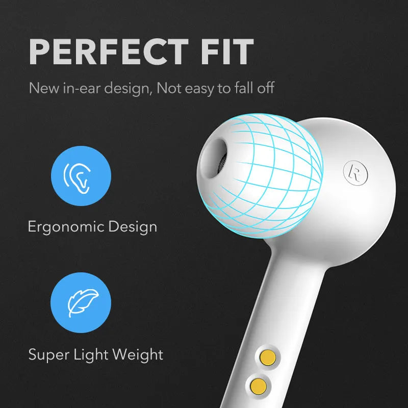 Black and white TWS wireless Bluetooth 5.0 earbuds with IPX5 waterproof rating
