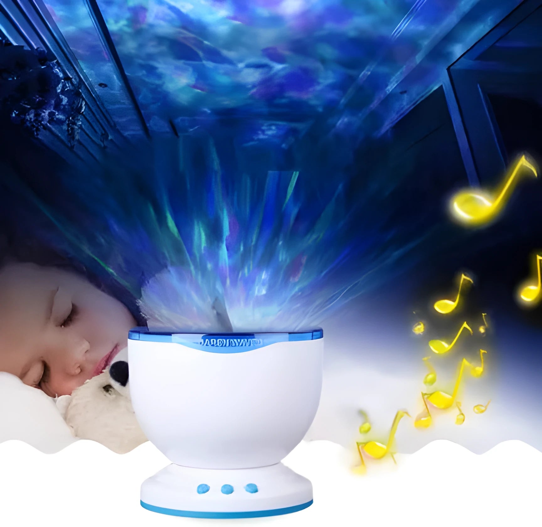 Blue LED ocean theme projection lamp for children's rooms with DLP technology.