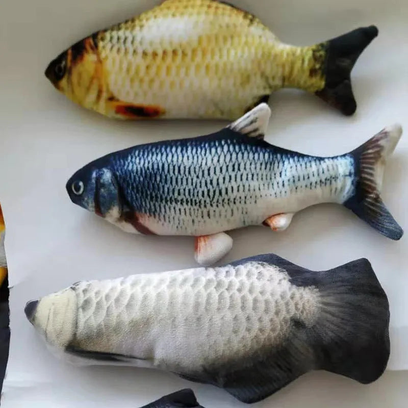 USB-rechargeable electric jumping fish cat toy in multicolour, measuring 30cm.
