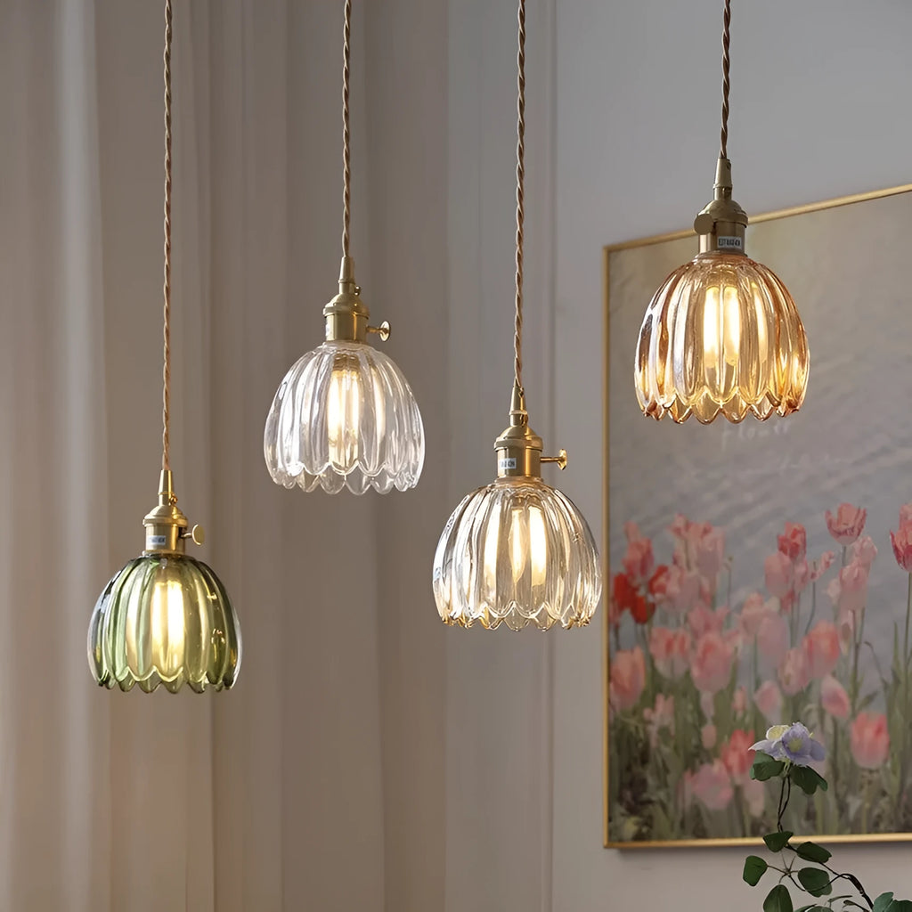 Vintage glass flower chandelier in amber white transparent green and smoky gray for bedroom bedside